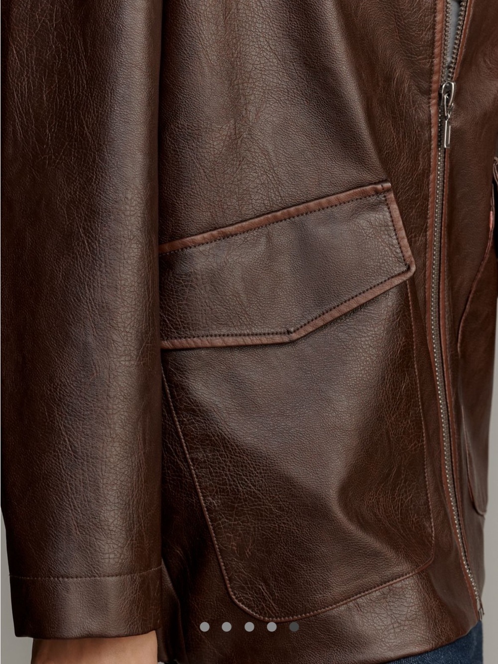 Pilcro Sofia Dark Brown Faux Leather Long Bomber Jacket - Picture 4 of 6